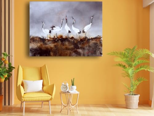 Art to Doors| Crane Calling | Artist Mahesh Shawrikar | Rectangle | Art Print | Home Decor | Wall Decor | Gift Items | Canvas Frame