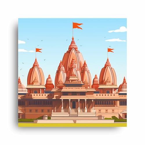 Divine Majesty: Ram Mandir Canvas Print ? Sacred Artistry for Spiritual Spaces! | Personalized Gift For Anniversary, Birthday, Wedding, Home Decor (Canvas Frame, 30x30 Inch)