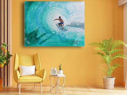 Art to Doors | Surfing The Blues | Artist Lovina Cano | Horizontal | Art Prints | Home Decor | Gift Items | Wall Art | Canvas Frame