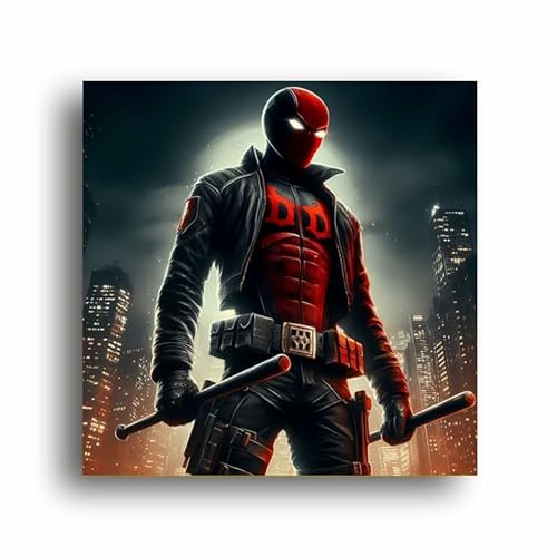 Art to Doors Merc with a Brush: Deadpool Hero Canvas Print - Channeling Superhero Vibes onto Your Walls! | Personalized Gift For Anniversary, Birthday, Wedding, Home Decor (Canvas Frame, 8x8 Inch)