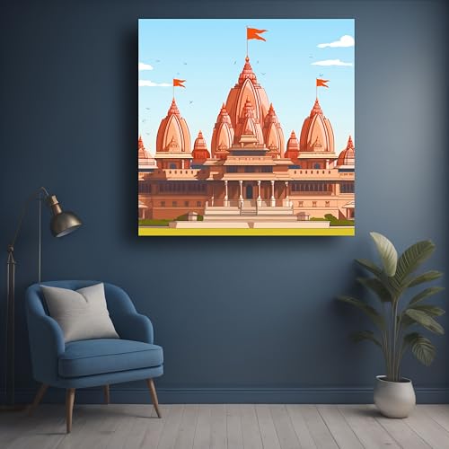 Divine Majesty: Ram Mandir Canvas Print ? Sacred Artistry for Spiritual Spaces! | Personalized Gift For Anniversary, Birthday, Wedding, Home Decor (Canvas Frame, 16x16 Inch)