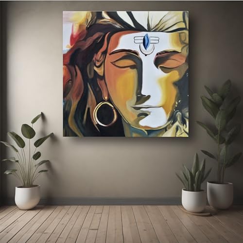 Art to Doors | Meditating Shiva | Artist Mayuri Verma | Square | Art Print | Personalized Gift | Home Decor | Gifts | Wall Decor | Wall Paintings | Wall Art | Wall Hanging (Canvas Frame, 14x14 Inch)