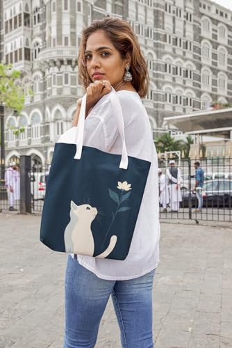 Art to Doors | Cat Smelling a Flower | Tote Bags | Shopping Bag For Grocery | Aesthetic Carry Bag | Tote Bag for Shopping, Travel, office & beach bags for women