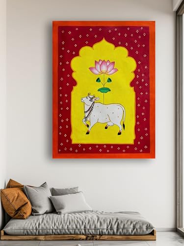 Art to Doors | Folk Art Pichwai Cow | Artist Bhavika Kamatkar Pote | Vertical | Art Prints | Home Decor | Wall Art | Gift Items | Canvas Frame