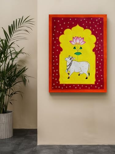 Art to Doors | Folk Art Pichwai Cow | Artist Bhavika Kamatkar Pote | Vertical | Art Prints | Home Decor | Wall Art | Gift Items | Canvas Frame