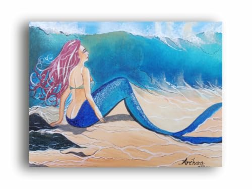 Art to Doors| Alone Mermaid | Artist Archana Sharan | Rectangle | Art Print | Home Decor | Wall Decor | Gift Items | Canvas Frame