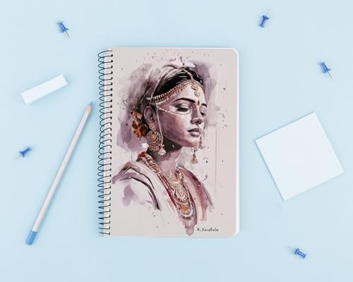 Art to Doors | Beautiful Indian Woman | Artist Riika Kandhola | Spiral Notebooks | A5 Size Paper | 120 Pages | 70 GSM Paper | Attractive Cover Designs | Soft Cover | Notebooks for College Students