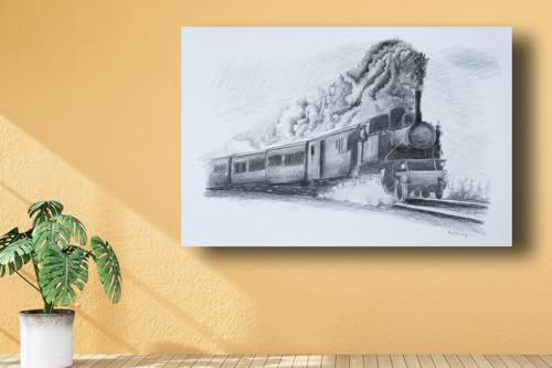 Art to Doors | Locomotive And Black Smoke | Artist Avishek Nag | Vertical | Art Prints | Home Decor | Wall Art | Gift Items | Canvas Frame