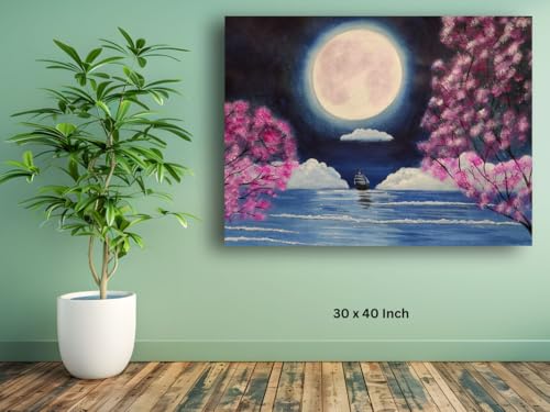 Art to Doors | Moon Light & The Boat | Artist Sudesh Kundley | Horizontal | Art Print | Home Decor | Wall Decor | Gift Items | Wall Art