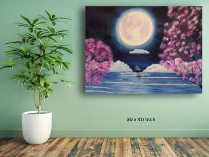 Art to Doors | Moon Light & The Boat | Artist Sudesh Kundley | Vertical | Art Print | Home Decor | Wall Decor | Gift Items | Wall Art | Canvas Frame