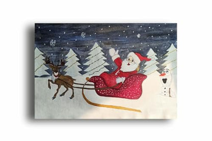 Art to Doors| Santa Claus And Olaf | Artist Lovina Cano | Rectangle | Art Print | Home Decor | Wall Decor | Gift Items | Canvas Frame