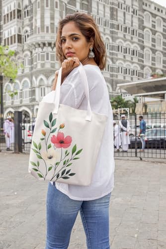 Art to Doors | Pink and White Floral Art | Tote Bags | Shopping Bag For Grocery | Aesthetic Carry Bag | Tote Bag for Shopping, Travel, office & beach bags for women