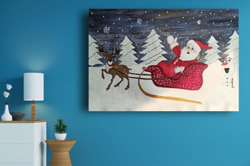 Art to Doors| Santa Claus And Olaf | Artist Lovina Cano | Rectangle | Art Print | Home Decor | Wall Decor | Gift Items | Canvas Frame