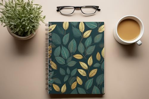 Art to Doors | Green and Gold Botanical Print | Spiral Notebooks | A5 Size Paper | 120 Pages | 70 GSM Paper | Attractive Cover Designs