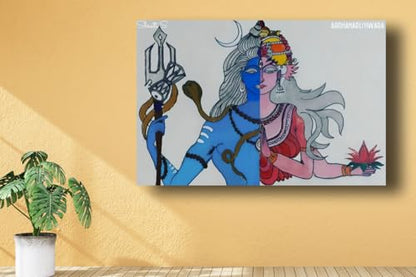 Art to Doors | Ardhanarishwara Painting | Artist Shruti S | Rectangle | Art Print | Home Decor | Wall Decor | Gift Items | Canvas Frame