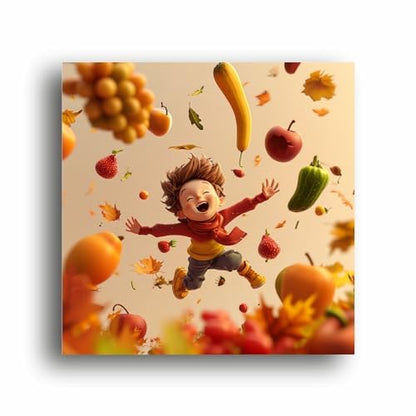 Veggie Delight: Kid Loves Vegetables Canvas Print - Wholesome Art for Little Ones! | Canvas Wrap Wooden Framed | Personalized Gift For Anniversary, Birthday, Wedding, Home Decor (12x12 Inch)