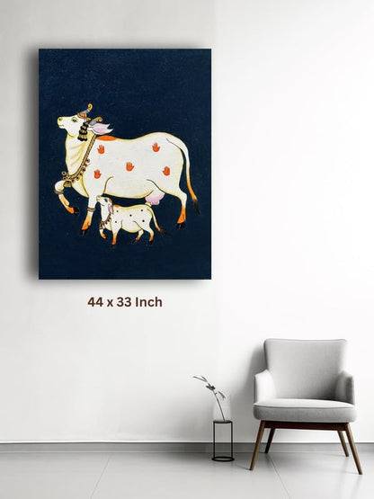 Art to Doors | Cow with a Calf Pichwai Art | Artist Bhavika Kamatkar pote | Vertical | Art Prints | Home Decor | Wall Art | Gift Items | Canvas Frame