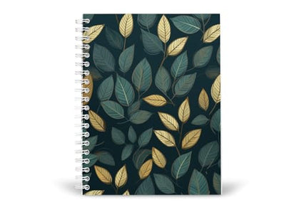 Art to Doors | Green and Gold Botanical Print | Spiral Notebooks | A5 Size Paper | 120 Pages | 70 GSM Paper | Attractive Cover Designs