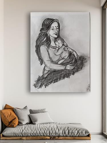 Art to Doors | Mother Love Sketch | Artist Dipa Sinha | Vertical | Art Prints | Home Decor | Wall Art | Gift Items | Canvas Frame