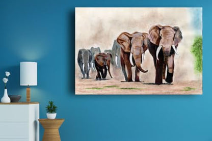 Art to Doors | Gentle Giants At Work | Artist Uday Kumar Balakrishna | Rectangle| Art Prints | Home Decor | Wall Art | Gift Items | Canvas Frame