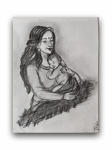 Art to Doors | Mother Love Sketch | Artist Dipa Sinha | Vertical | Art Prints | Home Decor | Wall Art | Gift Items | Canvas Frame