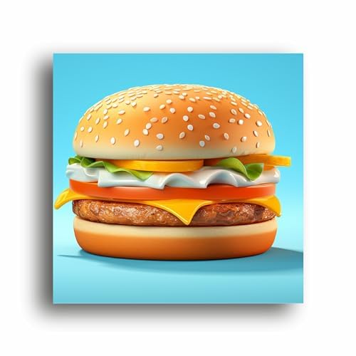 Classic Burger Delight: Simple Burger Canvas Print - Whet Your Appetite for Art! | Canvas Wrap Wooden Framed | Personalized Gift For Anniversary, Birthday, Wedding, Home Decor