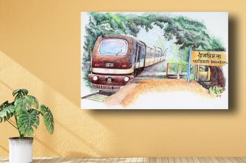 Art to Doors | Obscure Remote Railway Station | Artist Avishek Nag | Vertical | Art Print | Home Decor | Wall Decor | Gift Items | Wall Art | Canvas Frame