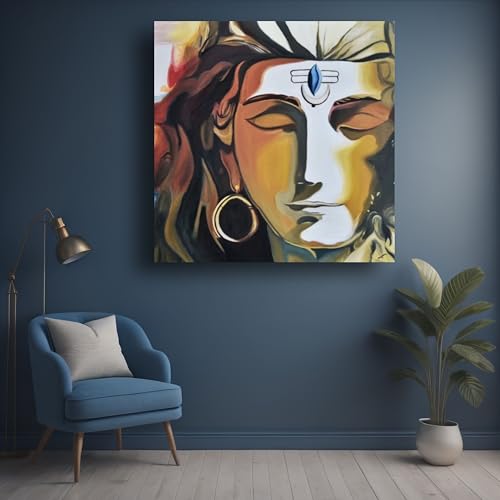 Art to Doors | Meditating Shiva | Artist Mayuri Verma | Square | Art Print | Personalized Gift | Home Decor | Gifts | Wall Decor | Wall Paintings | Wall Art | Wall Hanging (Canvas Frame, 14x14 Inch)