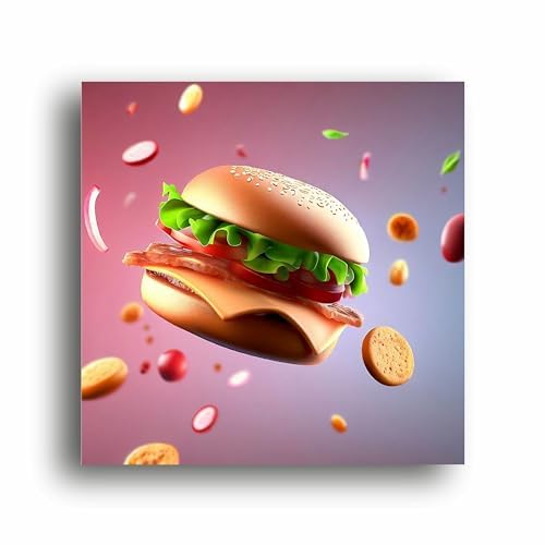 Juicy Delights: Burger Canvas Print - Sizzle Your Walls with Irresistible Flavor! | Canvas Wrap Wooden Framed | Personalized Gift For Anniversary, Birthday, Wedding, Home Decor