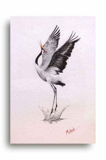 Art to Doors | Dancing Cranes | Artist Mahesh Shawrikar | Rectangle | Art Print | Home Decor | Wall Decor | Gift Items | Canvas Frame