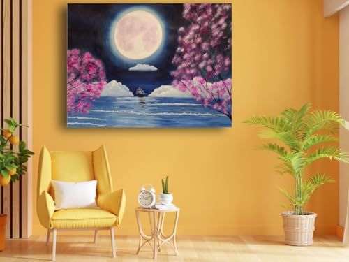 Art to Doors | Moon Light & The Boat | Artist Sudesh Kundley | Vertical | Art Print | Home Decor | Wall Decor | Gift Items | Wall Art | Canvas Frame