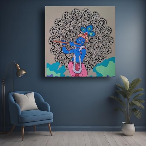 Art to Doors | Krishna's Cosmic Dance | Square | Artist Vaishnavi Varadarajan | Home Decor | Wall Art | Gifts for Women | Gifts for Men | Canvas Frame