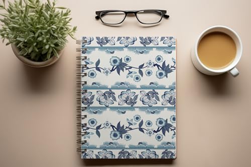 Art to Doors | Blue Floral Border Pattern | Spiral Notebooks | A5 Size Paper | 120 Pages | 70 GSM Paper | Attractive Cover Designs