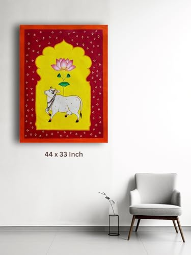 Art to Doors | Folk Art Pichwai Cow | Artist Bhavika Kamatkar Pote | Vertical | Art Prints | Home Decor | Wall Art | Gift Items | Canvas Frame