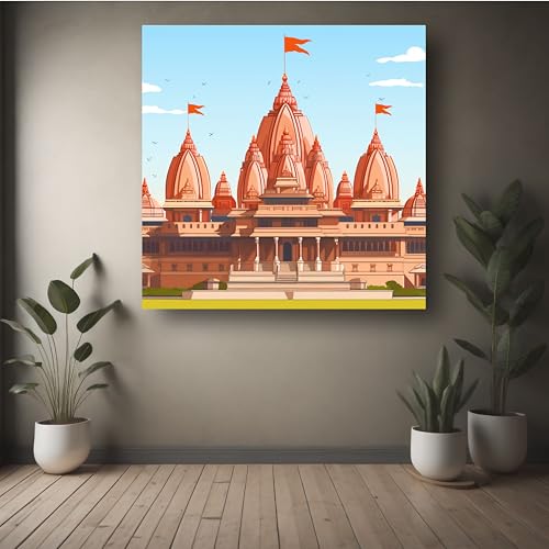 Divine Majesty: Ram Mandir Canvas Print ? Sacred Artistry for Spiritual Spaces! | Personalized Gift For Anniversary, Birthday, Wedding, Home Decor (Canvas Frame, 20x20 Inch)