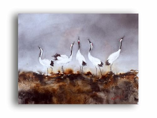 Art to Doors| Crane Calling | Artist Mahesh Shawrikar | Rectangle | Art Print | Home Decor | Wall Decor | Gift Items | Canvas Frame