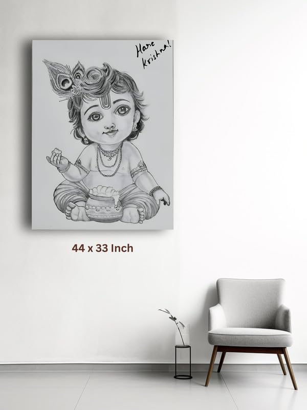 Art to Doors| Pencil Sketch Krishna Boy | Artist Vinith Vijayan | Rectangle | Art Print | Home Decor | Wall Decor | Gift Items | Canvas Frame