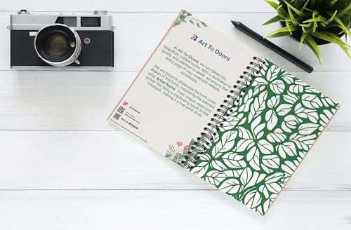 Art to Doors | White Leaves on Green Background | Spiral Notebooks | A5 Size Paper | 120 Pages | 70 GSM Paper | Attractive Cover Designs