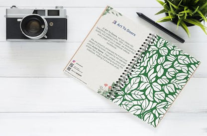 Art to Doors | White Leaves on Green Background | Spiral Notebooks | A5 Size Paper | 120 Pages | 70 GSM Paper | Attractive Cover Designs