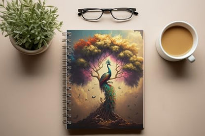 Art to Doors | Peacock Perched on a Tree | Spiral Notebooks | A5 Size Paper | 120 Pages | 70 GSM Paper | Attractive Cover Designs