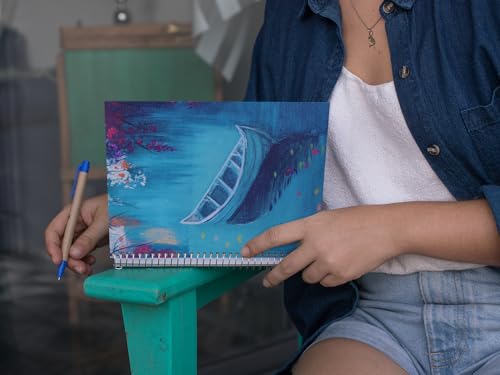 Art to Doors | Boat In A Turquoise Lake | Artist Mayuri Verma | Spiral Notebooks | A5 Size Paper | 120 Pages | 70 GSM Paper | Attractive Cover Designs