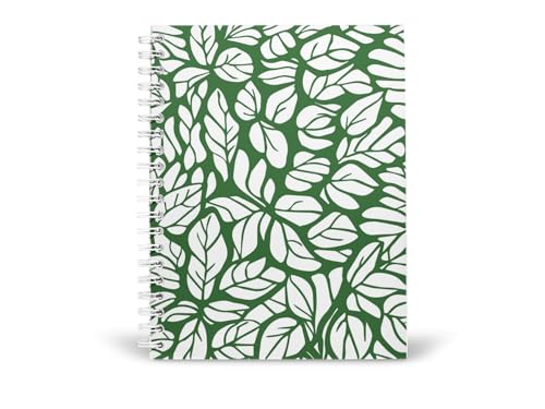 Art to Doors | White Leaves on Green Background | Spiral Notebooks | A5 Size Paper | 120 Pages | 70 GSM Paper | Attractive Cover Designs