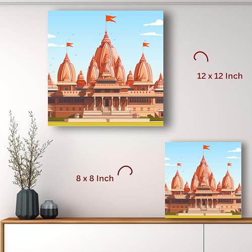 Divine Majesty: Ram Mandir Canvas Print ? Sacred Artistry for Spiritual Spaces! | Personalized Gift For Anniversary, Birthday, Wedding, Home Decor (Canvas Frame, 20x20 Inch)