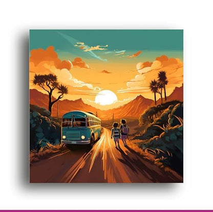 Art to Doors Sunset Voyage: Bus Silhouette Canvas Print - Journey into the Golden Horizon! | Personalized Gift For Anniversary, Birthday, Wedding, Home Decor