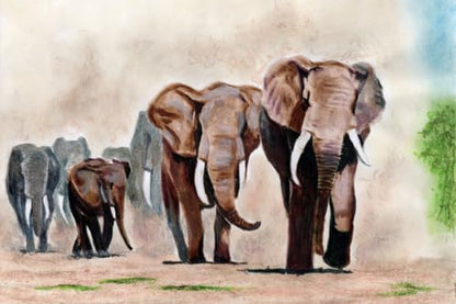 Art to Doors | Gentle Giants At Work | Artist Uday Kumar Balakrishna | Rectangle| Art Prints | Home Decor | Wall Art | Gift Items | Canvas Frame