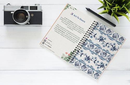 Art to Doors | Blue Floral Border Pattern | Spiral Notebooks | A5 Size Paper | 120 Pages | 70 GSM Paper | Attractive Cover Designs