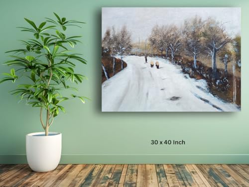 Art to Doors| Winter's Quiet Path | Artist Poonam Patil | Rectangle | Art Print | Home Decor | Wall Decor | Gift Items | Canvas Frame