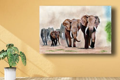 Art to Doors | Gentle Giants At Work | Artist Uday Kumar Balakrishna | Rectangle| Art Prints | Home Decor | Wall Art | Gift Items | Canvas Frame