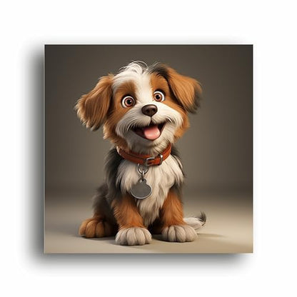 Cheerful Canine Delight: Happy Dog Illustration Canvas Print - Bring Joy to Your Walls! | Personalized Gift For Anniversary, Birthday, Wedding, Home Decor