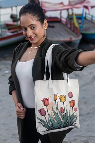 Art to Doors | Tulip Garden | Tote Bags | Shopping Bag For Grocery | Aesthetic Carry Bag | Tote Bag for Shopping, Travel, office & beach bags for women